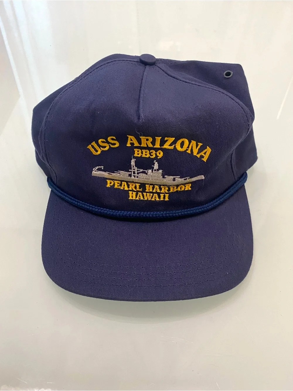 Vintage USS Arizona BB39 Pearl Harbor Hawaii Snapback Hat Made in USA Blue Cap